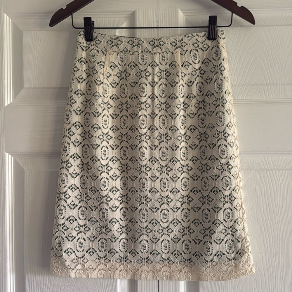 Anthropologie/Edme & Esyllte Cream/Green Lace Pencil Skirt - Size 0